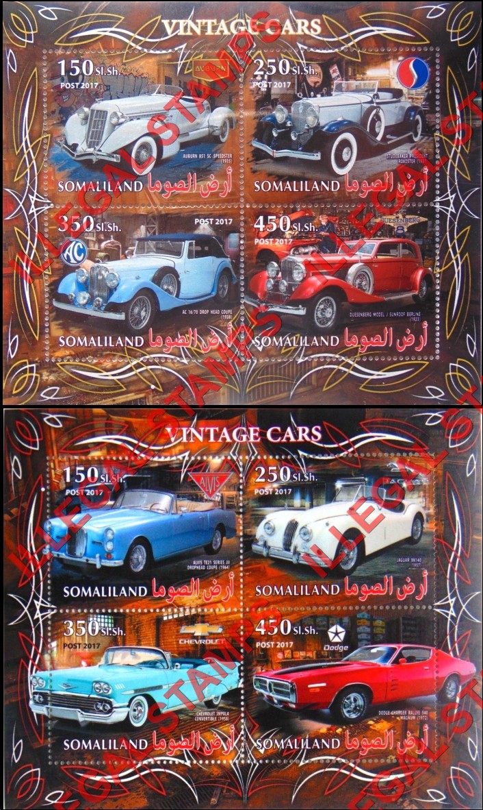 Somaliland 2017 Vintage Cars Illegal Stamp Souvenir Sheets of 4