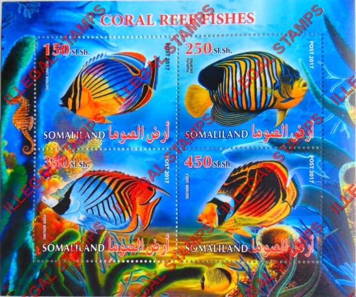 Somaliland 2017 Coral Reef Fish Illegal Stamp Souvenir Sheet of 4