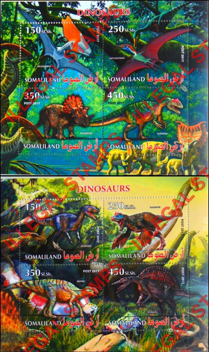 Somaliland 2017 Dinosaurs Illegal Stamp Souvenir Sheets of 4