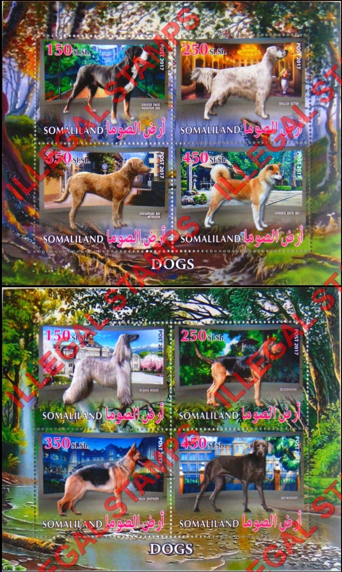 Somaliland 2017 Dogs Illegal Stamp Souvenir Sheets of 4