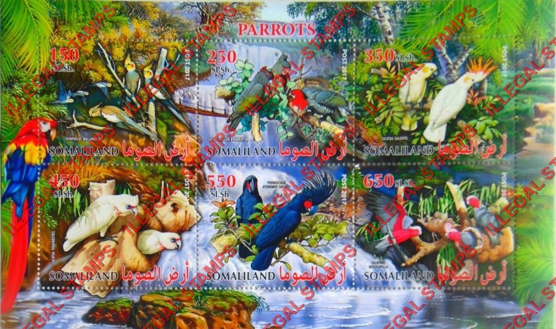 Somaliland 2017 Parrots Illegal Stamp Souvenir Sheet of 6