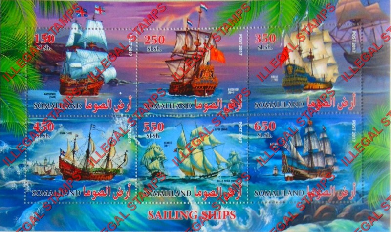 Somaliland 2017 Sailing Ships Illegal Stamp Souvenir Sheet of 6