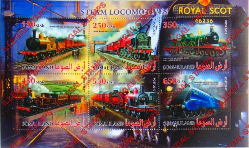 Somaliland 2017 Steam Locomotives Illegal Stamp Souvenir Sheet of 6
