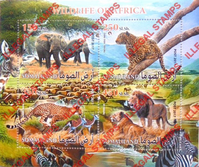 Somaliland 2017 Wildlife of Africa Illegal Stamp Souvenir Sheet of 4
