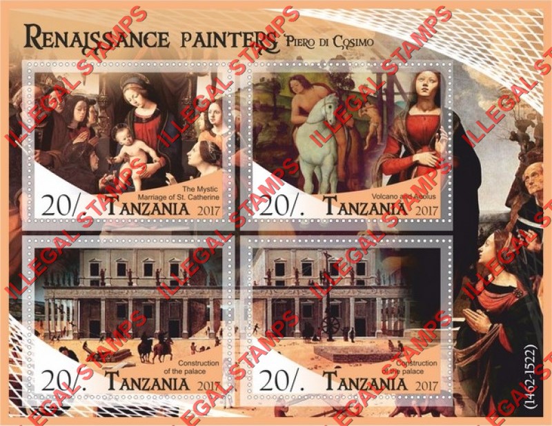 Tanzania 2017 Paintings by Piero di Cosimo Illegal Stamp Souvenir Sheet of 4