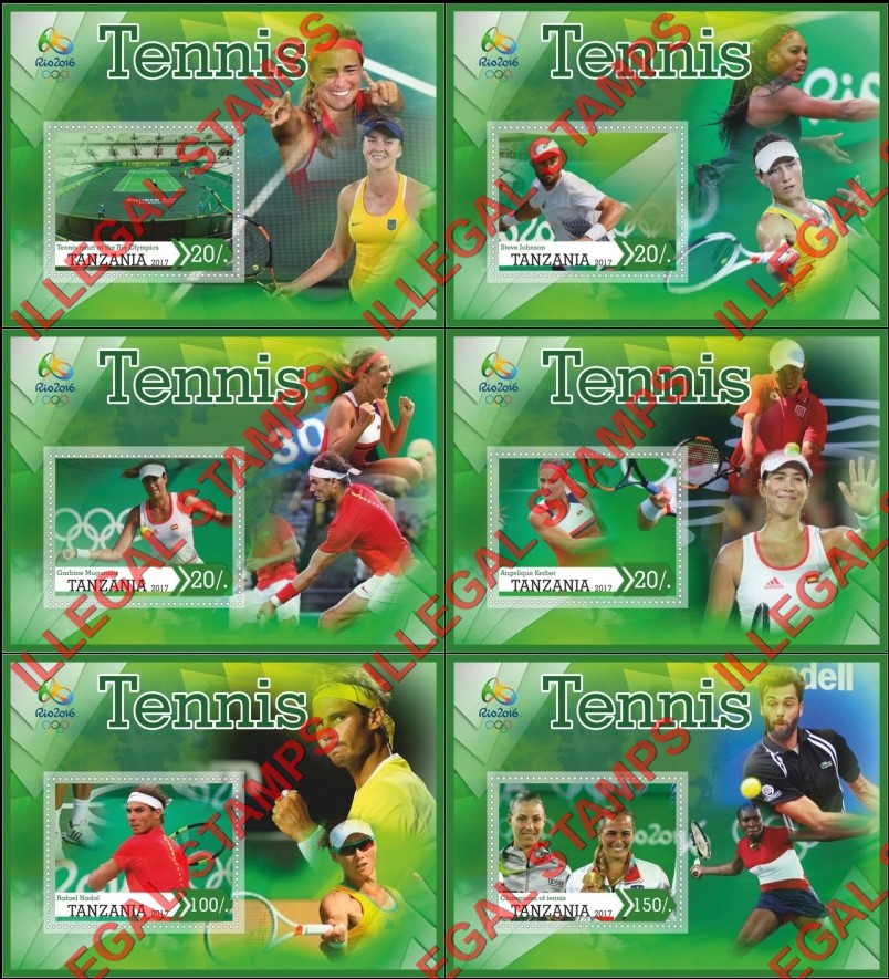 Tanzania 2017 Tennis Players Illegal Stamp Souvenir Sheets of 1