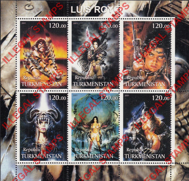 Turkmenistan 2001 Art by Luis Royo Illegal Stamp Souvenir Sheet of 6