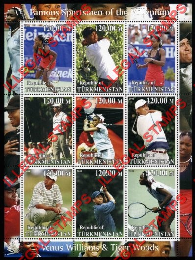 Turkmenistan 2001 Famous Sportsmen of the Millennium Illegal Stamp Souvenir Sheet of 9