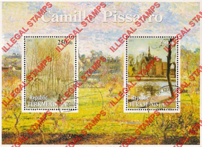 Turkmenistan 2001 Paintings by Camille Pissarro Illegal Stamp Souvenir Sheet of 2