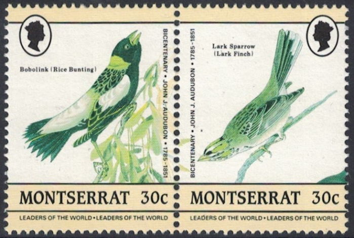Montserrat Leaders of the World Audubon Birds 30c Missing Magenta (Red) Color Error Stamps