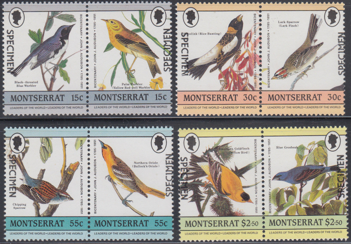 Montserrat Leaders of the World Audubon Birds SPECIMEN Overprint Stamp Set