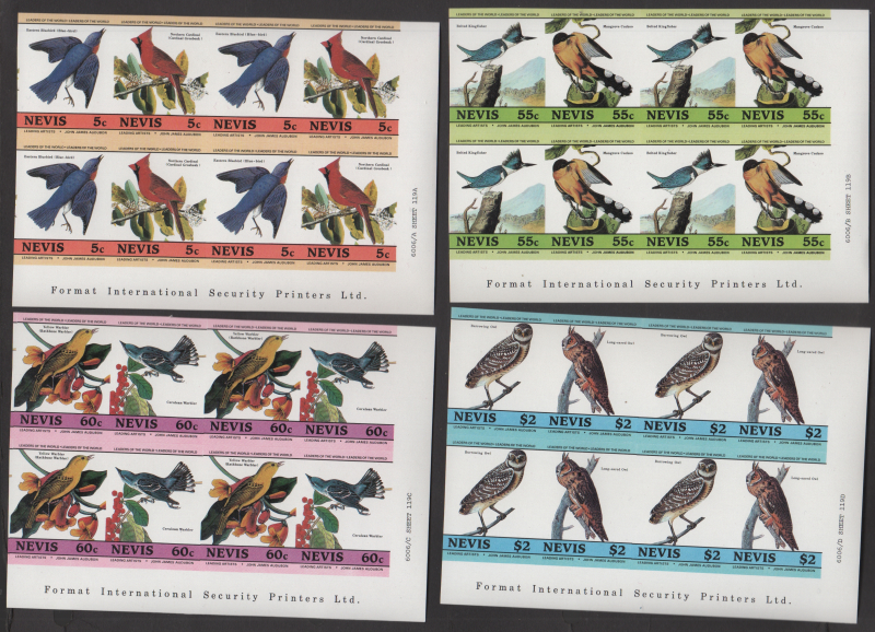 Nevis 1985 Audubon Birds 1st Series Imperforate Stamp Block Set