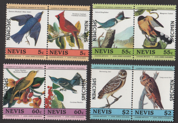 Nevis Leaders of the World Audubon Birds 1st Series Specimen Overprint Stamp Set