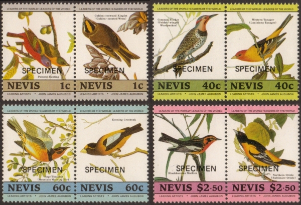 Nevis Leaders of the World Audubon Birds 2nd Series Specimen Overprint Stamp Set
