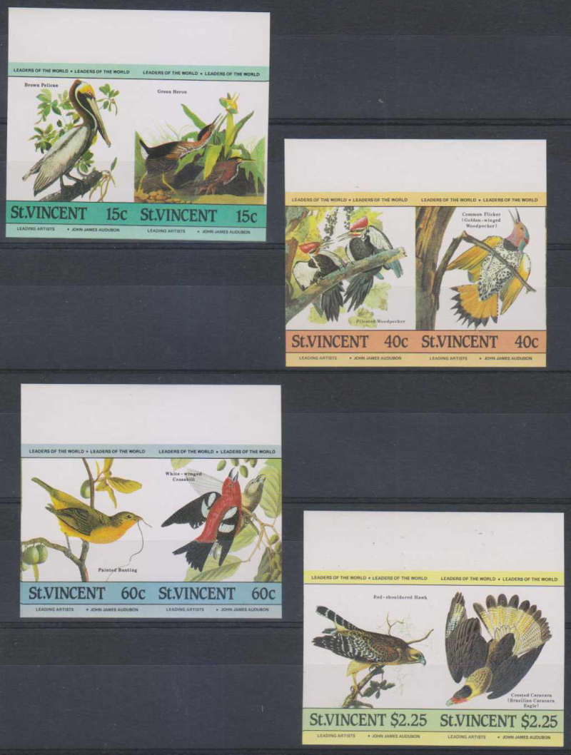 Saint Vincent Leaders of the World Audubon Birds Imperforate Stamp Set