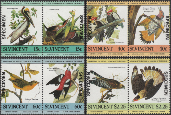 Saint Vincent Leaders of the World Audubon Birds Specimen Overprint Stamp Set