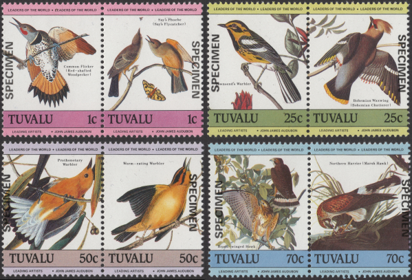 Tuvalu Leaders of the World Audubon Birds Specimen Overprinted Stamps