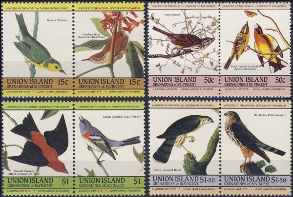 Saint Vincent Grenadines Union Island Leaders of the World Audubon Birds Stamp Set