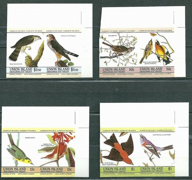 Saint Vincent Grenadines Union Island Leaders of the World Audubon Birds Imperforate Stamp Set
