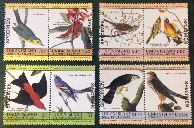 Saint Vincent Grenadines Union Island Leaders of the World Audubon Birds Specimen Overprint Stamp Set