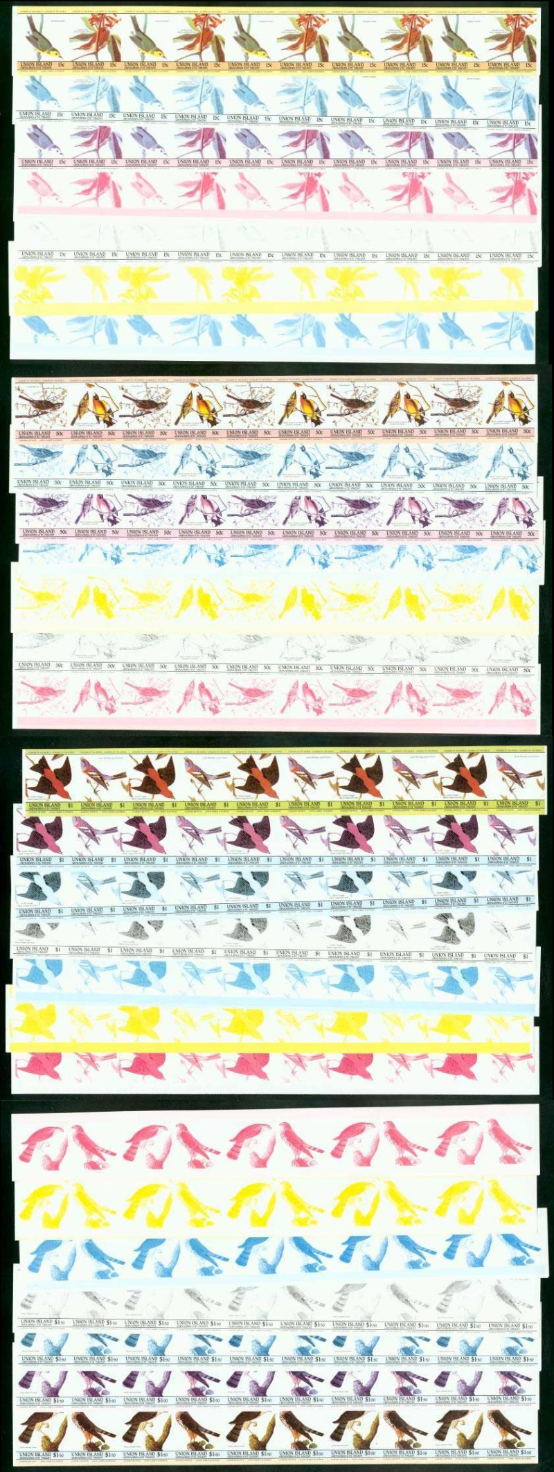 Saint Vincent 1985 Audubon Birds Progressive Color Proof Sets