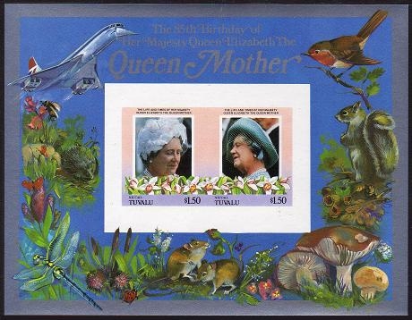 Niutao 1986 85th Birthday of Queen Elizabeth the Queen Mother Imperforate $1.50 Restricted Printing Souvenir Sheet