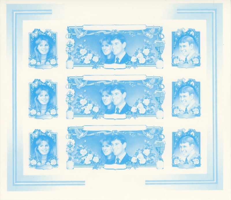 Belize 1986 Royal Wedding Imperforate Blue Proof Sheetlet of 9