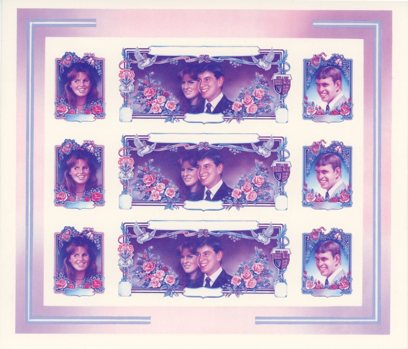 Belize 1986 Royal Wedding Imperforate Blue and Red Proof Sheetlet of 9