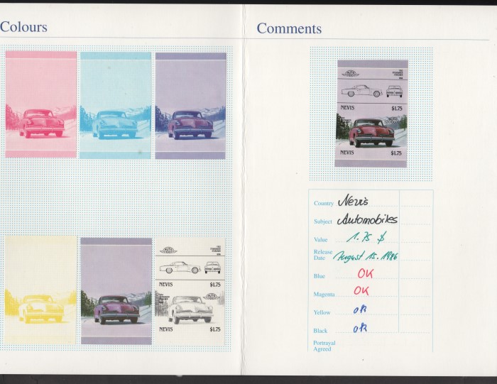 1986 Nevis Leaders of the World, Automobiles (6th series) Fake $1.75 Proof Presentation Card