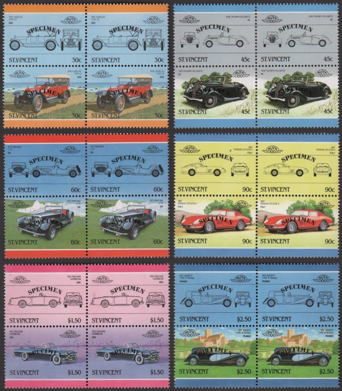 1986 Saint Vincent Leaders of the World, Automobiles (5th series) SPECIMEN Overprinted Stamps