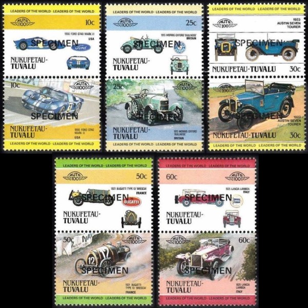 1984 Nukufetau Leaders of the World, Automobiles (1st series) SPECIMEN Overprinted Stamps