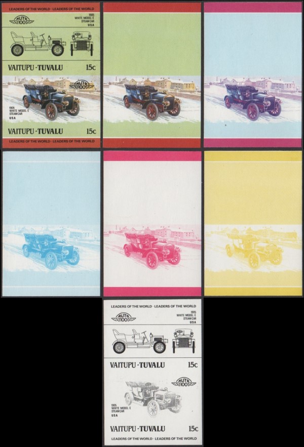 1985 Vaitupu Leaders of the World, Automobiles (3rd series) Progressive Color Proofs