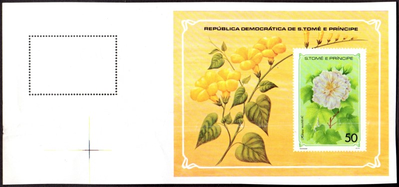 1979 Saint Thomas and Prince Islands Flowers Souvenir Sheet with Blank Perfs from the Unique Press Sheet (2 exist)