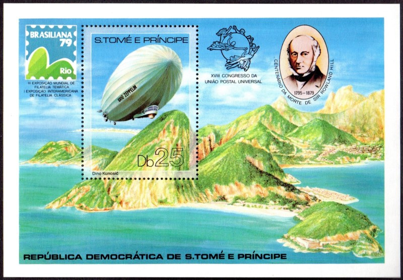 1979 Saint Thomas and Prince Islands Rowland Hill Graffic Zeppelin Souvenir Sheet