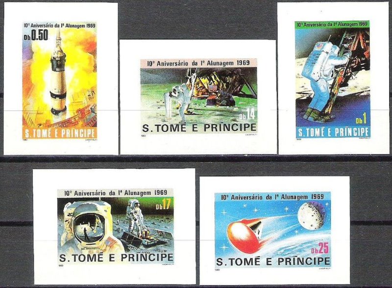 1980 Saint Thomas and Prince Islands 10th Anniversary of the Apollo 11 Moon Landing Deluxe Sheetlet Set