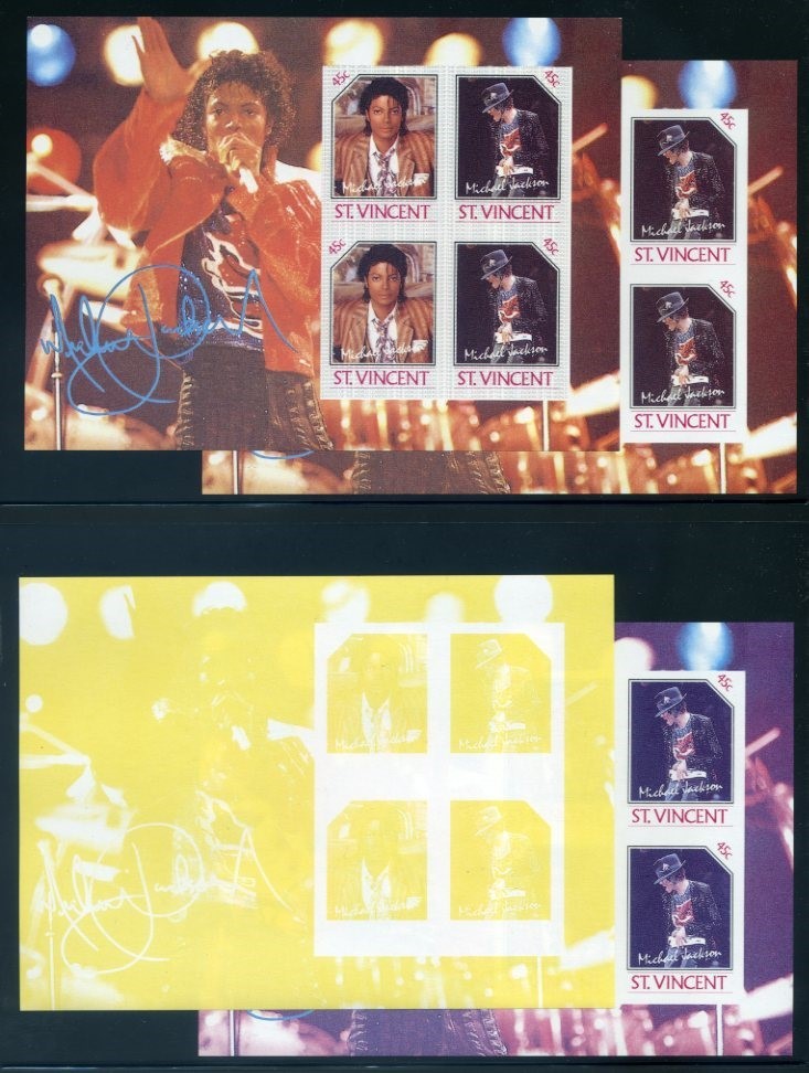 The Forged Unauthorized Reprint Michael Jackson Scott 898 Progressive Color Proofs of the Souvenir Sheet Part A