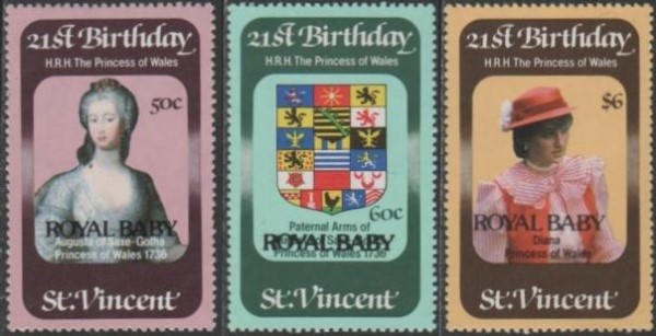 1982 Diana 21st Birthday Stamps with Royal Baby Overprint