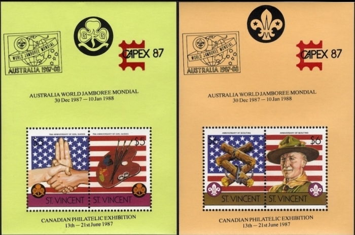 1986 75th Anniversary of Girl Guides Movement and Boy Scouts of America Unissued Capex 87 and Australia Souvenir Sheets
