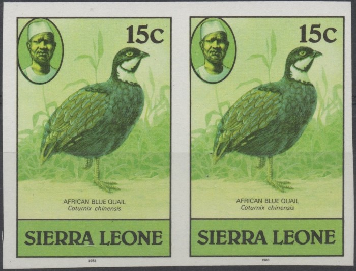 Sierra Leone 1983 Birds 15c African Blue Quail Missing Red Error Stamps