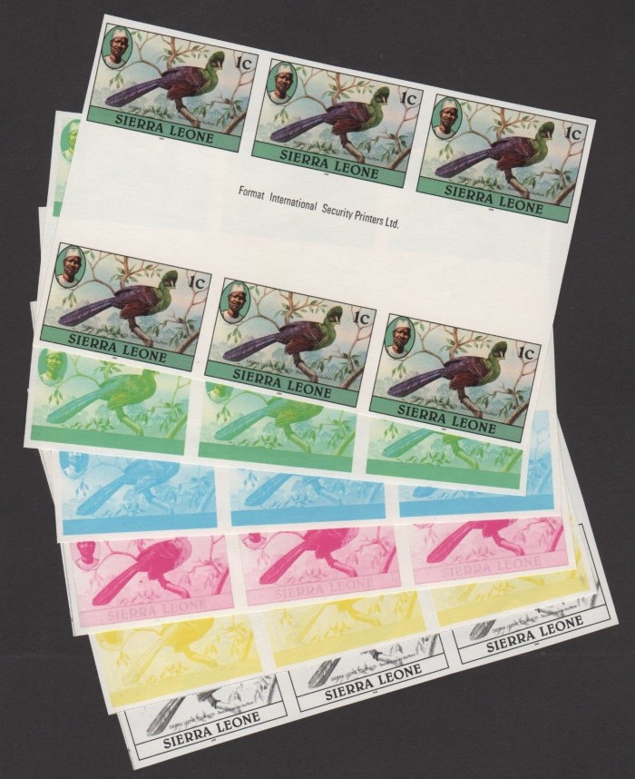 Sierra Leone 1983 Birds 1c Bileski Made Color Proof Gutter Block Set