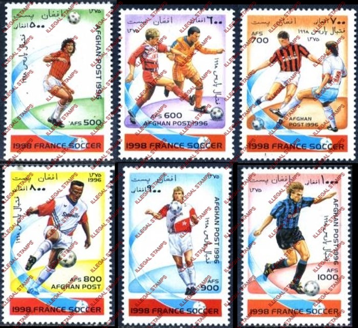 Afghanistan 1996 World Cup Soccer (1998) Illegal Stamp Set of Six