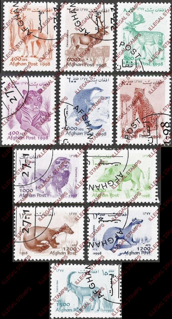 Afghanistan 1998 Wildlife Animals Illegal Stamp Set of Twelve