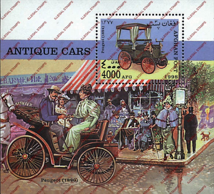 Afghanistan 1998 Antique Cars Illegal Stamp Souvenir Sheet of One