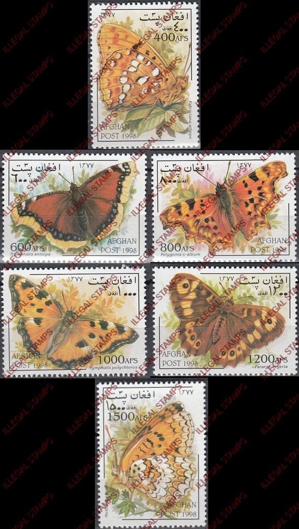 Afghanistan 1998 Butterflies Illegal Stamp Set of Six