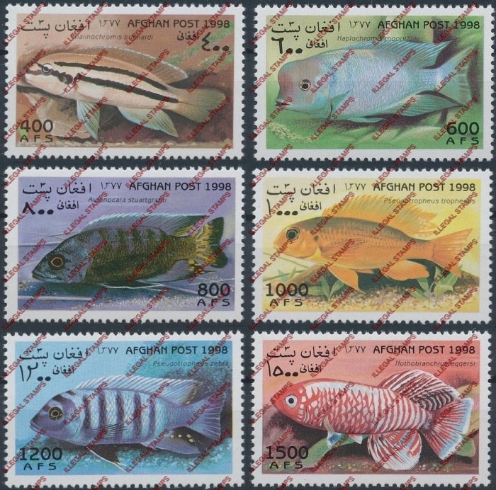 Afghanistan 1998 Fish Illegal Stamp Set of Six