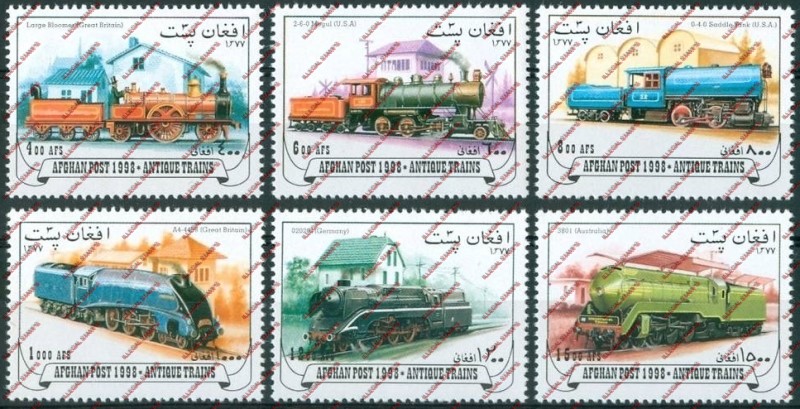 Afghanistan 1998 Locomotives Trains Illegal Stamp Set of Six
