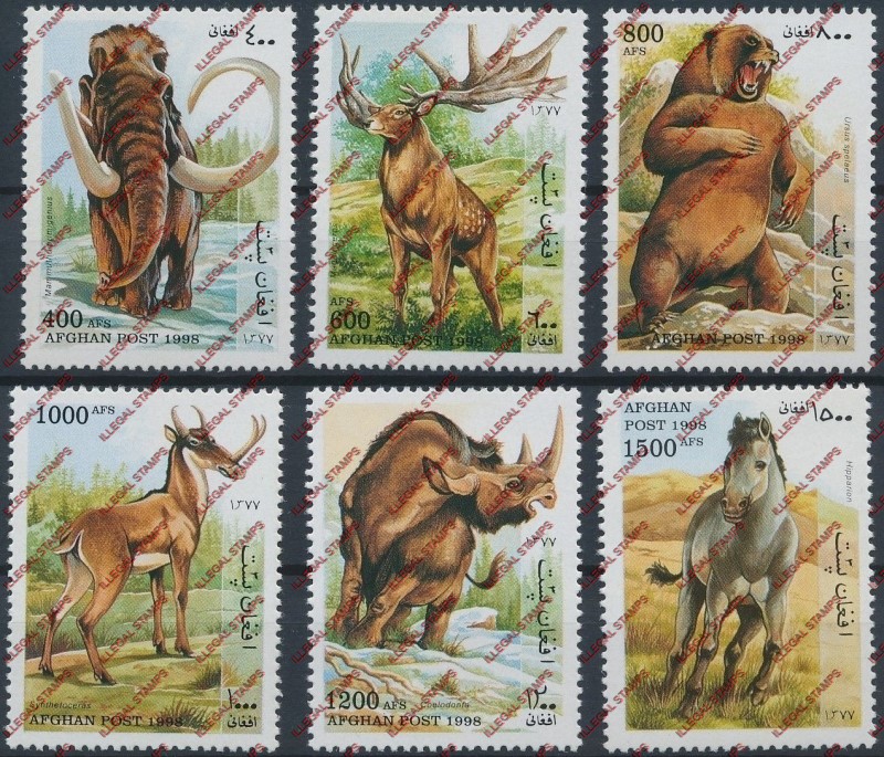 Afghanistan 1998 Prehistoric Animals Illegal Stamp Set of Six