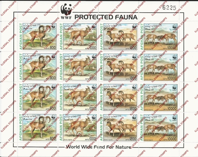 Afghanistan 1998 Wild Sheep (WWF) Illegal Stamp Sheetlet