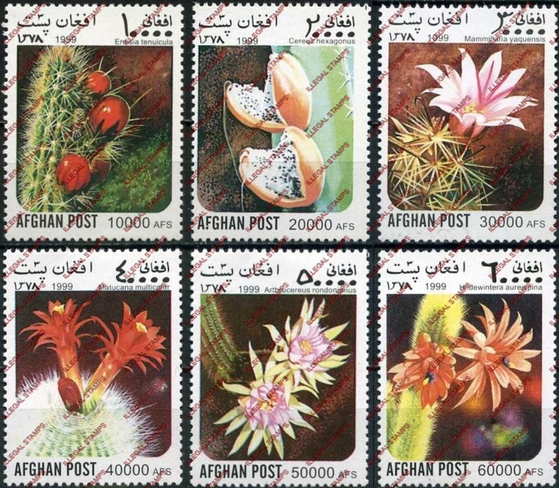 Afghanistan 1999 Cacti Cactus Illegal Stamp Set of Six