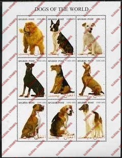 Afghanistan 1999 Dogs of the World Illegal Stamp Sheetlet of Nine